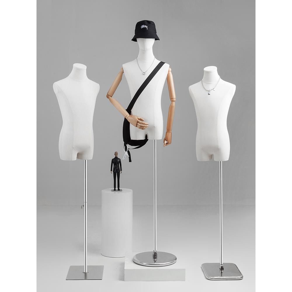 男装店高档模特道具展示架男半身橱窗人台假人偶全身包布人体模型 - 图1