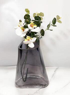 简约现代艺术烟灰玻璃插花器样板房间软装饰品家居玄关花瓶
