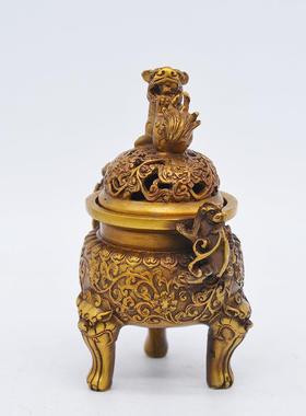 宏达铜器 仿古狮子二龙戏珠熏香炉地摊文玩摆件