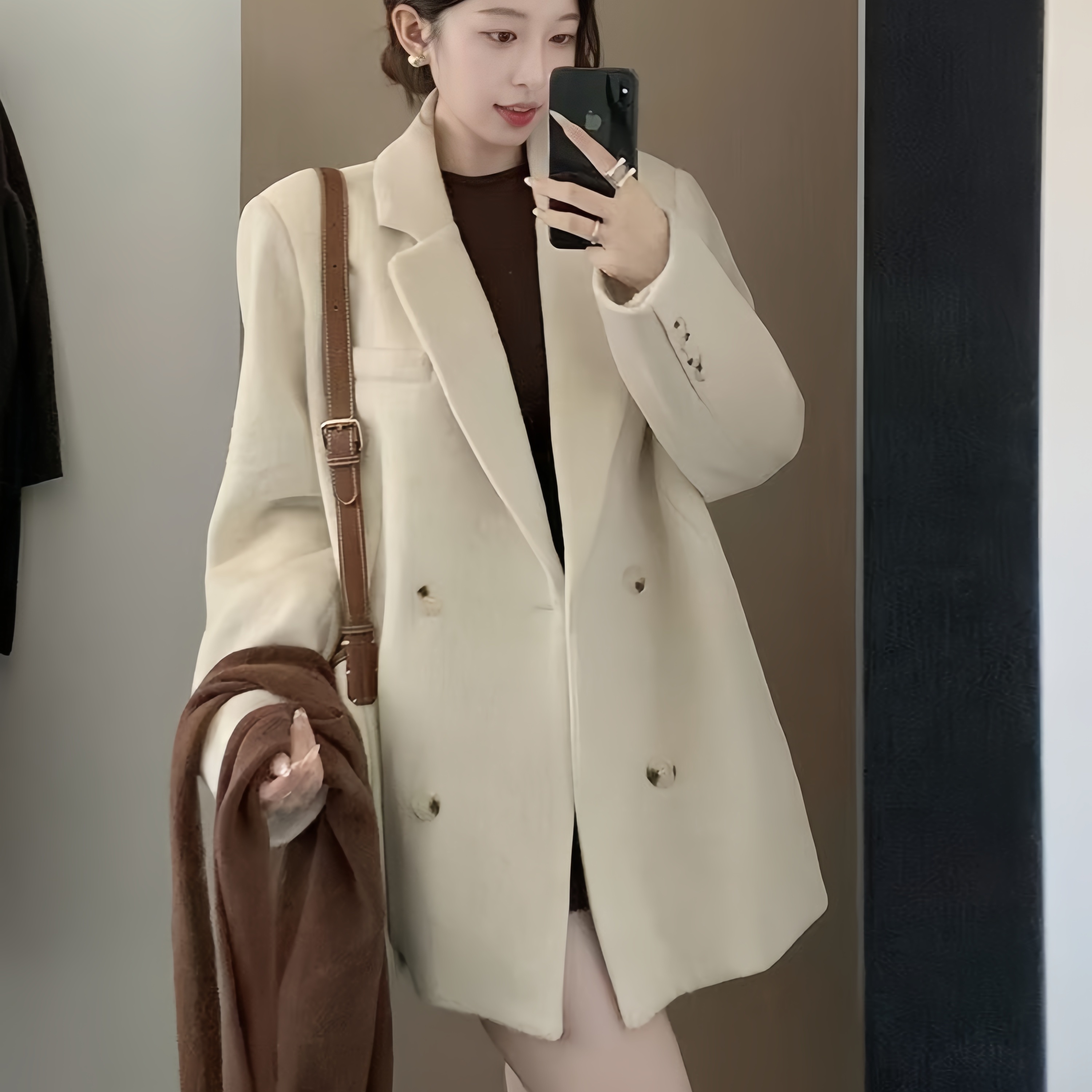 【高档礼盒装】QY2 2025秋冬韩系高级感中长款气质羚羊绒加厚大衣