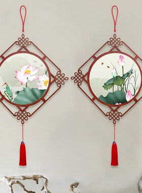 新中式荷花装饰画入户门挂件玄关客厅过道中国结挂饰餐厅走廊挂画