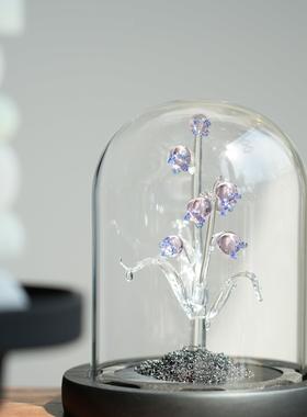 淄博琉璃手作彷真铃兰花桌面摆件玻璃罩永生花治愈系创意生日礼物