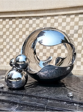 小区广场创意镂空球体圆形水景雕塑户外金属镜面抽象景观装饰摆件