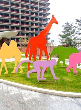 玻璃钢发光动物剪影雕塑抽象猴子长颈鹿户外公园景观摆件广场装饰