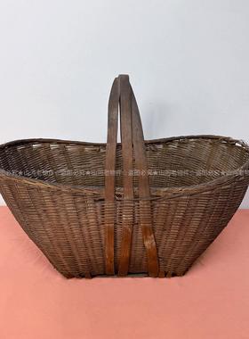 民俗老物件竹编篮子竹筐簸箕780年代提篮草帽中式复古装饰摆件