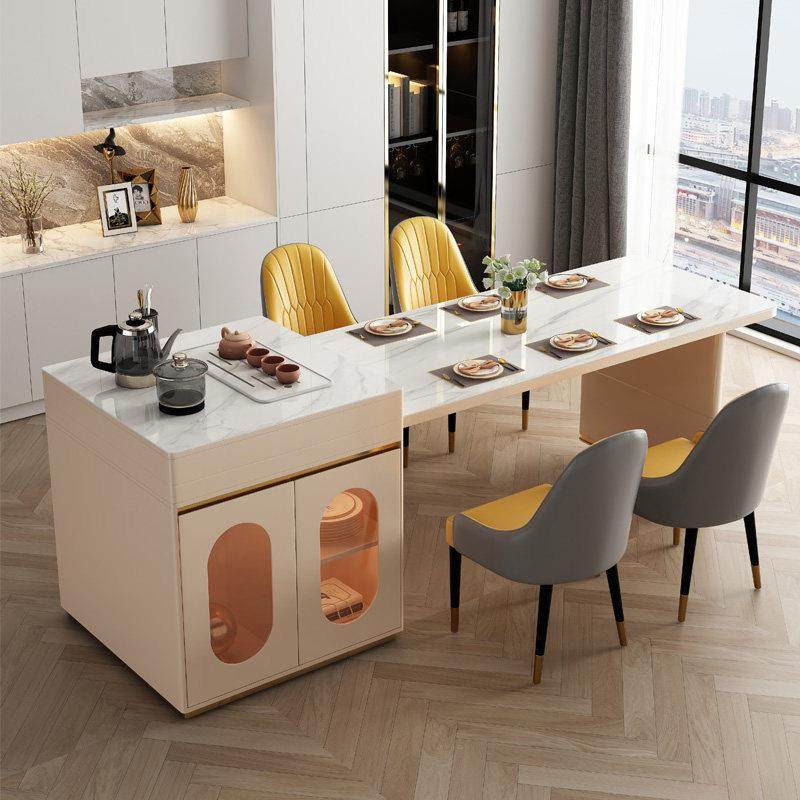 岛台餐桌一体可伸缩家用小户型泡茶桌带微波炉电磁炉岩板岛台餐桌,淘宝优惠券,粉丝福利购,淘宝优惠卷