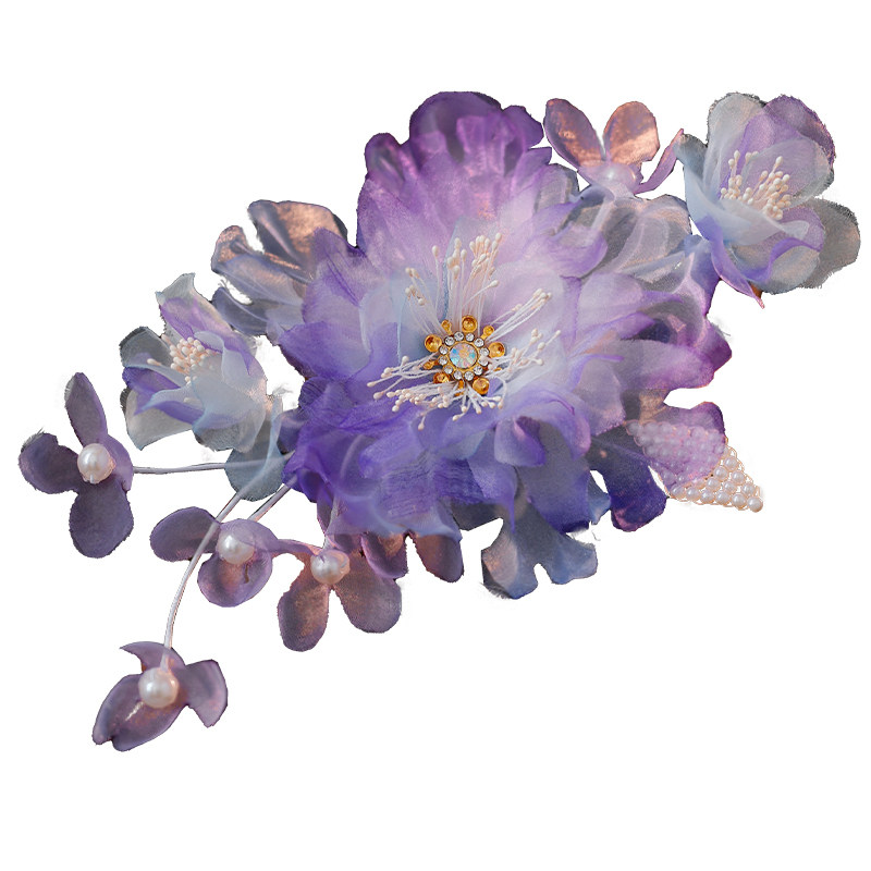 古风紫色渐变纱花发夹汉服烫花头饰头花边夹手工仿真花朵绢纱发饰,淘宝优惠券,粉丝福利购,淘宝优惠卷