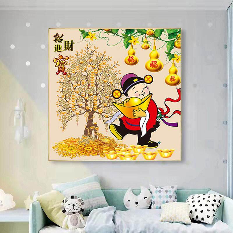 招财进宝钻石画满钻财神爷贴点钻十字绣小幅新款客厅发财树砖石绣,淘宝优惠券,粉丝福利购,淘宝优惠卷