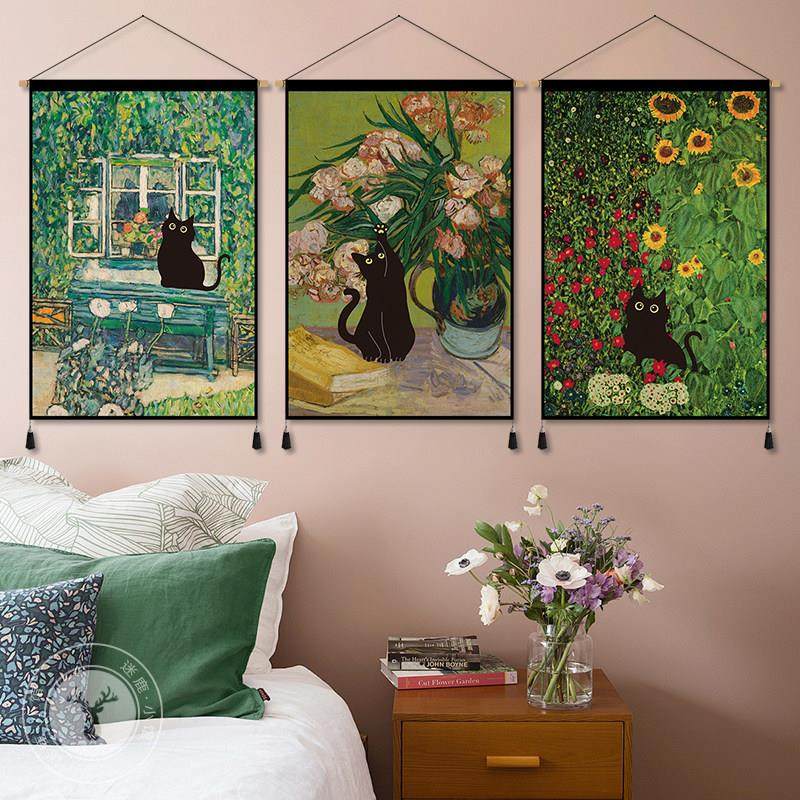 搞怪黑猫闯进名画 画挂布画 画房间改造艺术挂毯客厅墙面装饰背景,淘宝优惠券,粉丝福利购,淘宝优惠卷