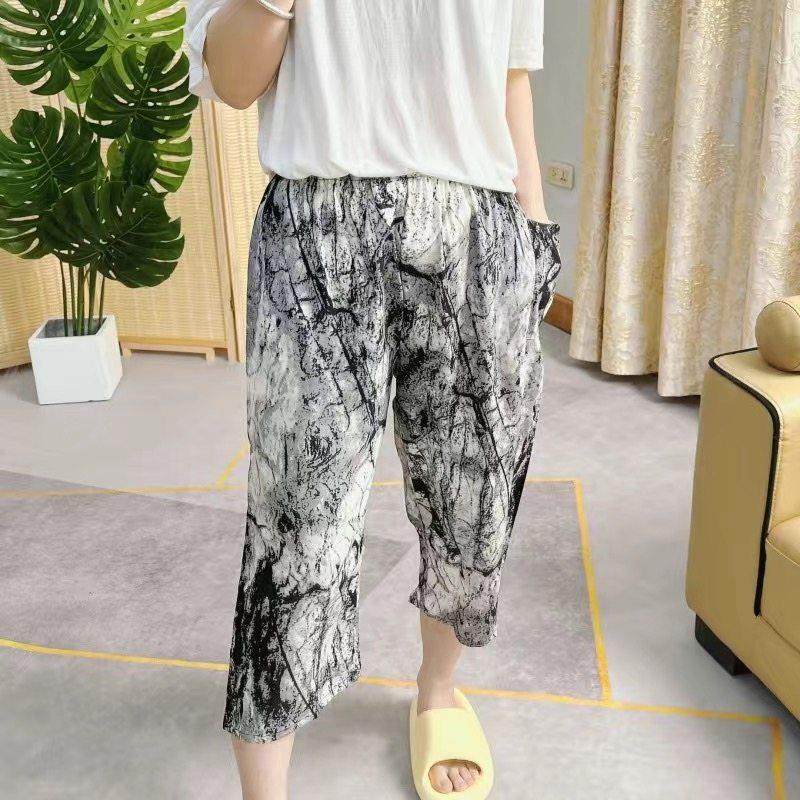棉绸睡裤女夏季七分裤绵绸大尺码宽松加大新款人造棉妈妈家居花裤,淘宝优惠券,粉丝福利购,淘宝优惠卷