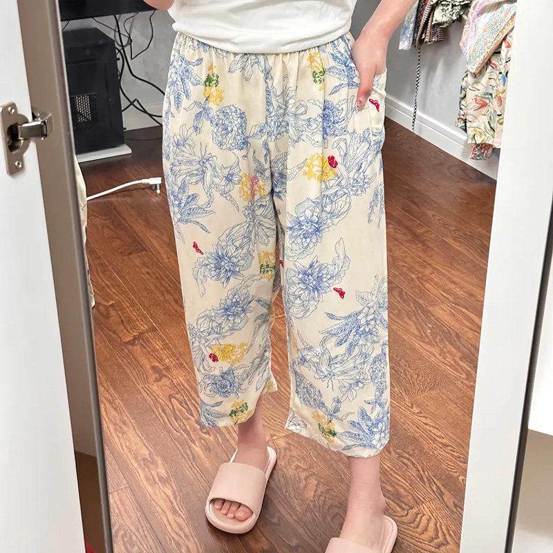 棉绸睡裤女夏季七分裤绵绸大尺码宽松加大新款人造棉妈妈家居花裤,淘宝优惠券,粉丝福利购,淘宝优惠卷
