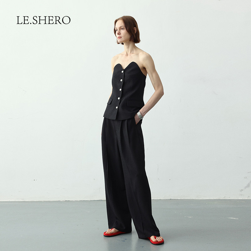 LE.SHERO立体裁剪气质修身裹胸设计感抹胸女夏上衣百搭长裤两件套,淘宝优惠券,粉丝福利购,淘宝优惠卷