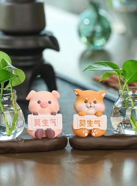 创意有趣莫生气小猫宠物绿植水培装饰H品办公桌好物工位飘窗摆件