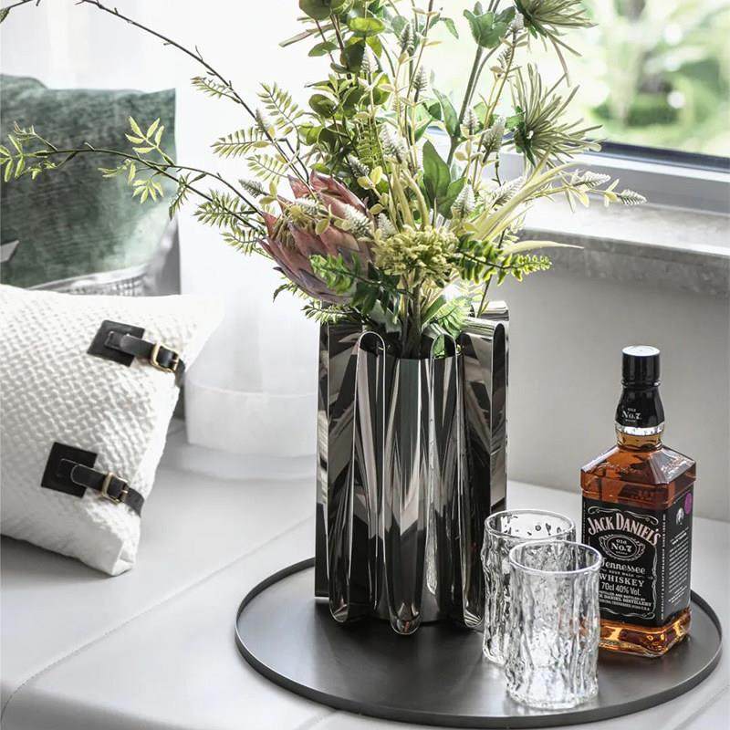 现代轻奢金属花器皮革托盘花艺组合样板间客厅茶几餐桌玄关柜装饰,淘宝优惠券,粉丝福利购,淘宝优惠卷