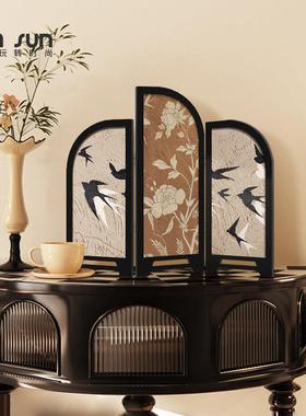 法式复古桌面屏风摆件花鸟图客厅茶几餐边柜小摆画卧室装饰小物件