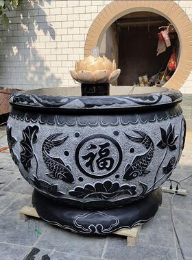 石雕青石鱼缸天然石头水缸造景养鱼池中式庭院门海流水大石缸石槽