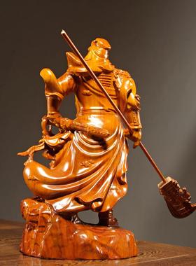 花梨木雕关公摆件实木雕刻武财神关二爷神像红木家居客厅工艺礼品
