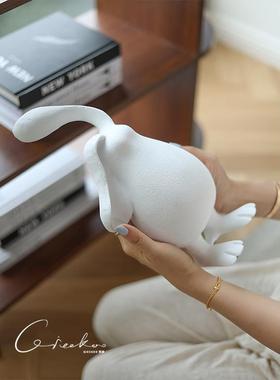 契阔家居 可迪丹麦风薄雾白兔子雕塑桌面客厅装饰摆件