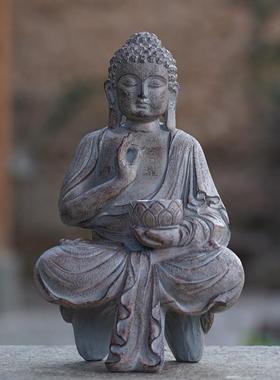 禅意花园佛像摆件太阳能灯庭院阳台新中式佛客厅玄关装饰摆设乔迁