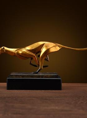 黄铜豹子摆件 景观雕塑铜工艺品 办公家居客厅商务大厅装饰礼品