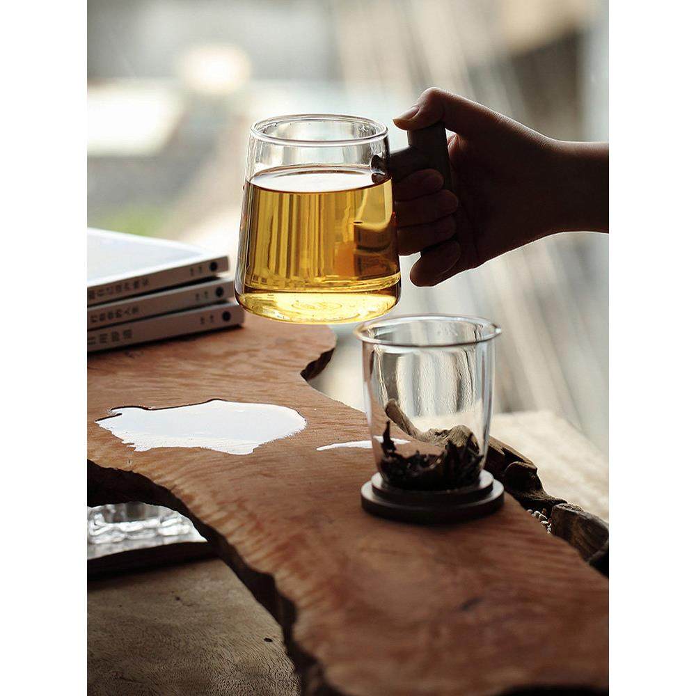 日式茶水分离玻璃杯茶杯家用办公室泡茶杯实木柄带盖马克杯子男女,淘宝优惠券,粉丝福利购,淘宝优惠卷