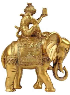 纯铜封侯拜相铜大象猴摆件象上封侯摆设家居办公室桌面装饰品