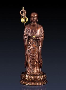 纯黄铜地藏王摆件客厅家居饰品佛像地藏王菩萨中式办公室饰品礼品