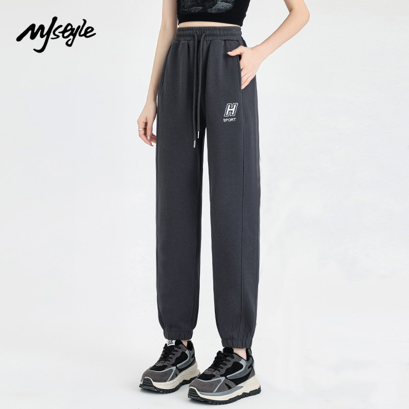 MJ STYLE灰色运动束脚裤女春秋2025新款宽松哈伦裤显瘦小个子卫裤,淘宝优惠券,粉丝福利购,淘宝优惠卷