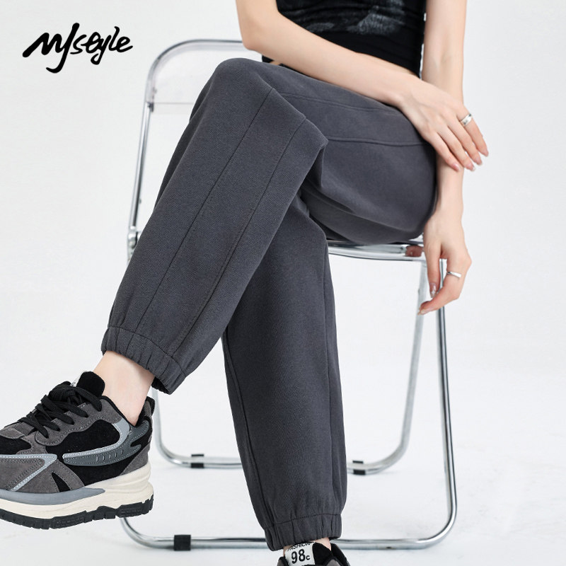 MJ STYLE灰色运动束脚裤女春秋2025新款宽松哈伦裤显瘦小个子卫裤,淘宝优惠券,粉丝福利购,淘宝优惠卷