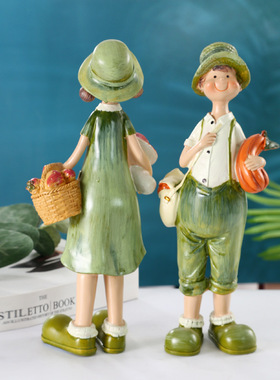 田园风可爱情侣摆件礼物家居卧室桌布摆设超市美陈场景货架装饰品