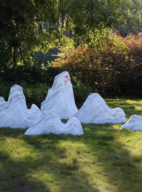 室内白假山干景观入口园林景观商场橱窗切片山形雪波石微景观装饰