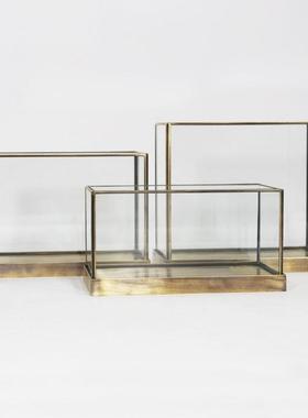 新品玻璃防尘罩摆件 铜材质底座微景观工艺品展示罩北欧ins风金色