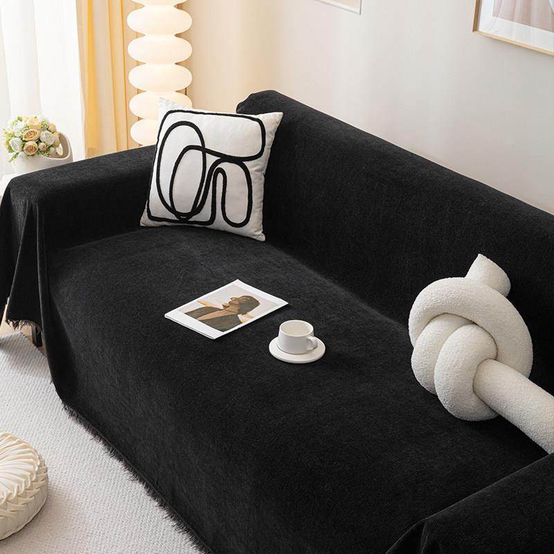 雪尼尔黑色沙发巾加厚四季通用高级感2025新款沙发套罩全盖布毯子,淘宝优惠券,粉丝福利购,淘宝优惠卷