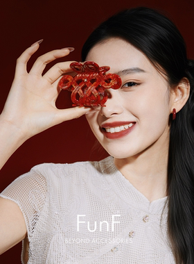 FunF/乐纷绮 设计款醋酸板材抓夹 新年气质红色抓夹 中国结发饰夹