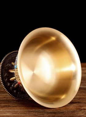 黄铜加厚彩绘八吉祥高脚供水杯家用佛前供奉财神观音净圣水杯摆件