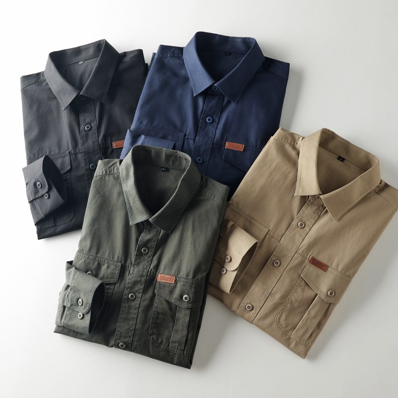 硬工装!笔挺有型!秋季男士时尚宽松纯棉翻领长袖工装衬衫衬衣 - 图0