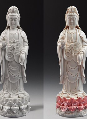 12至24吋立莲西方三圣像供奉佛像摆件粉色陶瓷阿弥陀佛像观音菩萨