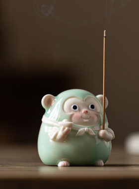 趣味陶瓷可爱小猴子公仔小摆件创意家居客厅办公室桌面装饰品摆设