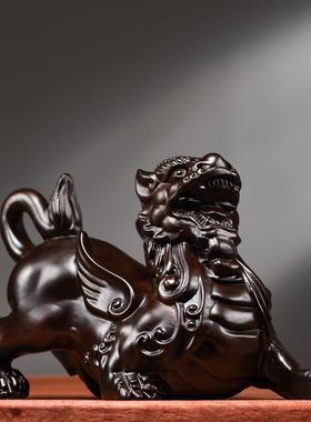 黑檀木雕貔貅一对摆件实木皮丘家居客厅玄关办公桌面装饰工艺礼品