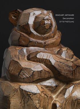 若奈家居 珍藏款北海道匠人作品《护守熊》 木雕感树脂玄关摆件