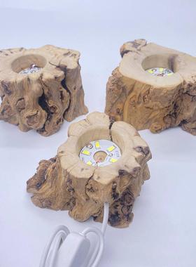 实木根雕水晶球发光底座原木圆球原石底托 托树根LED灯底座装饰摆
