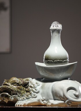 陶瓷大象流水生财摆件循环水中式桌面招财家居葫芦装饰品乔迁礼物