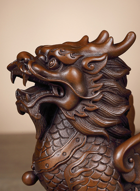 纯手工纯铜紫铜财富麒麟一对办公室乔迁开业工艺礼品家居玄关摆件