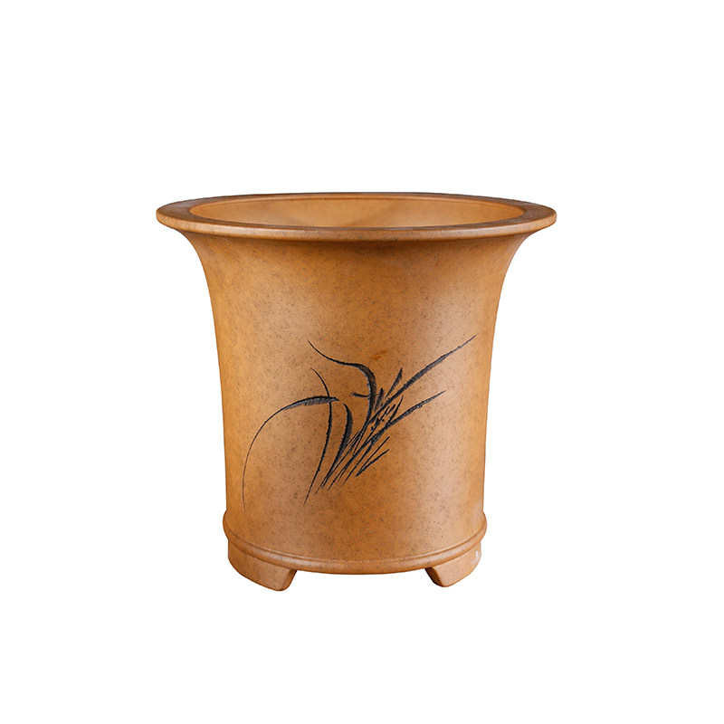 超透气新款名家秦夕洪大底孔金钱孔段泥柴烧刻绘精品束腰兰花盆景,淘宝优惠券,粉丝福利购,淘宝优惠卷