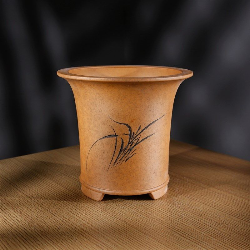 超透气新款名家秦夕洪大底孔金钱孔段泥柴烧刻绘精品束腰兰花盆景,淘宝优惠券,粉丝福利购,淘宝优惠卷