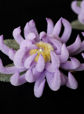 新中式非遗仿绒花粉色菊花发夹