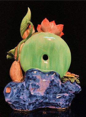 石湾公仔莲藕莲花陶瓷摆件客厅博古架电视柜摆设乔迁开业新居礼品