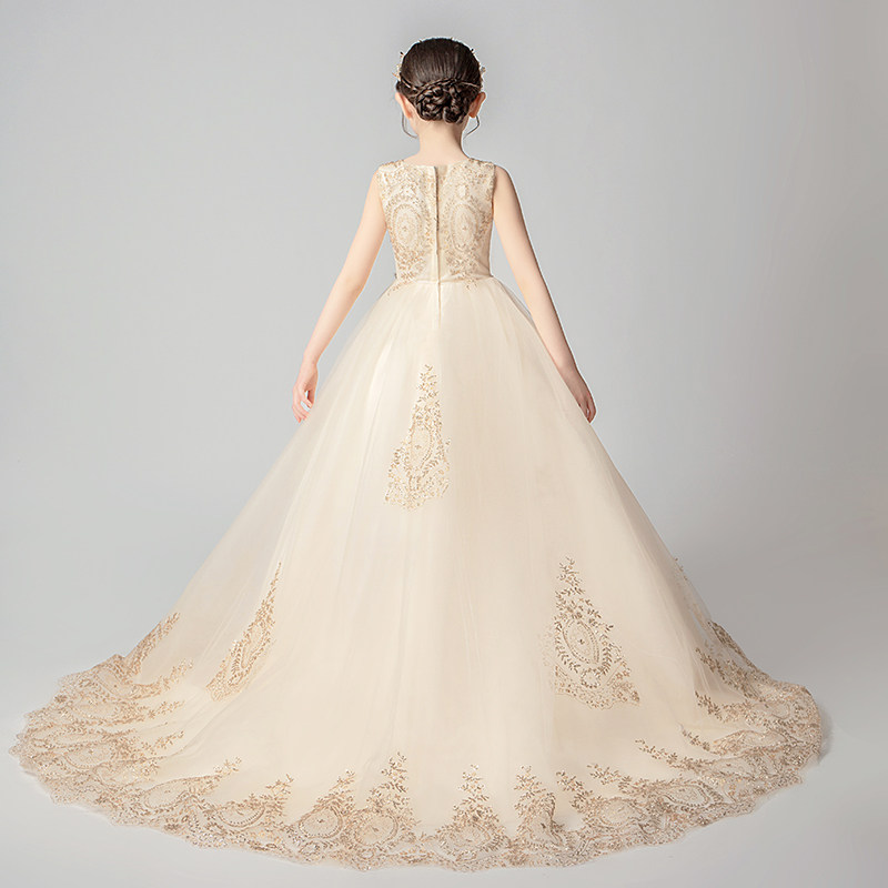 女童礼服公主裙拖尾儿童小主持人婚纱模特走秀演出服洋气花童秋冬,淘宝优惠券,粉丝福利购,淘宝优惠卷