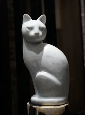 北欧大理石风格创意灵猫造型雕塑客厅摆件样板房装饰品雕刻艺术品