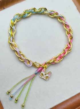 新中式狐狸面具手链编制五彩绳流苏手链国潮手串甜美原创手串